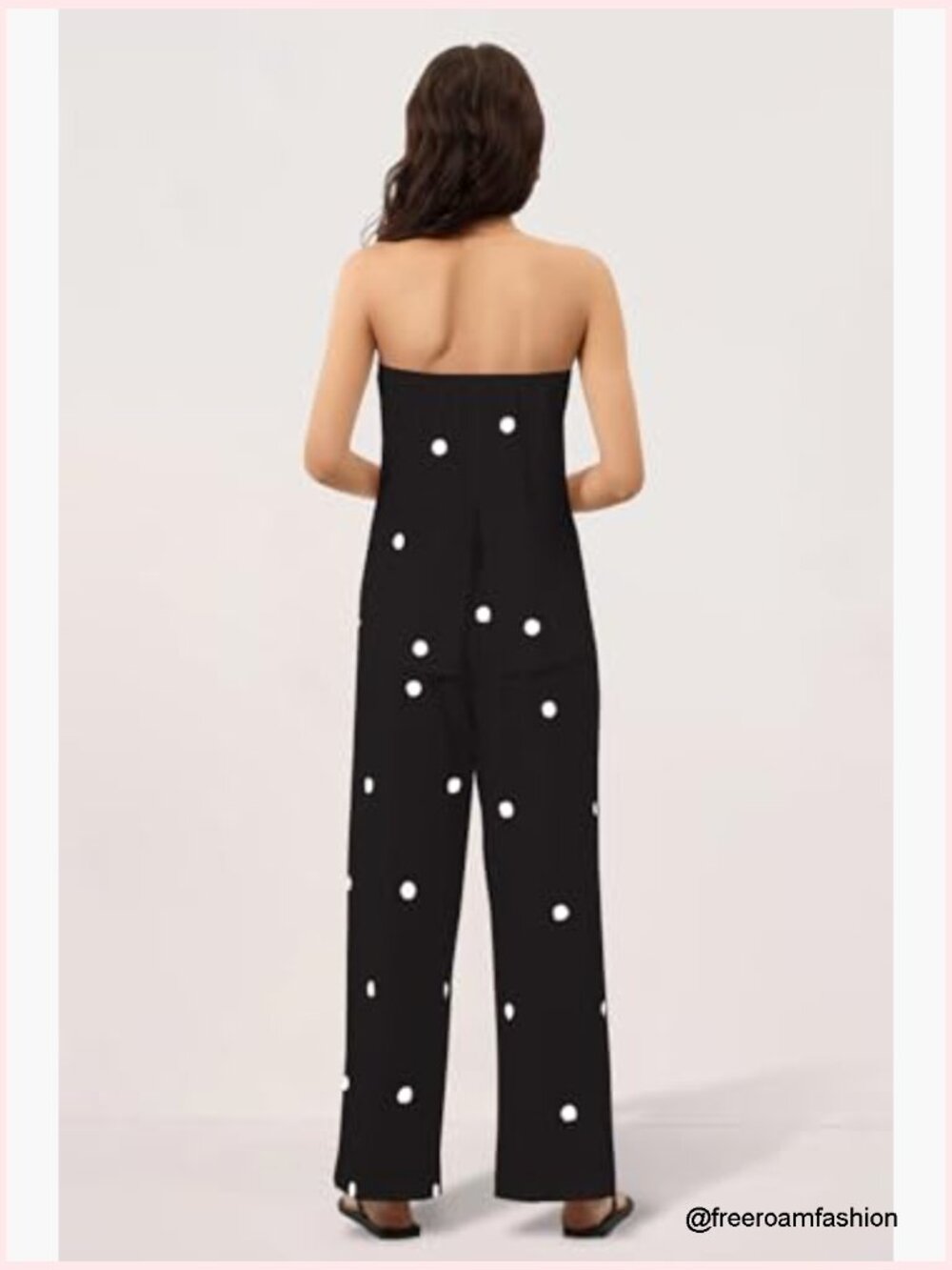 Polka Dot 2 Piece Outfit Strapless Tube Top Wide Leg Pants Summer Set - Picture 5 of 6